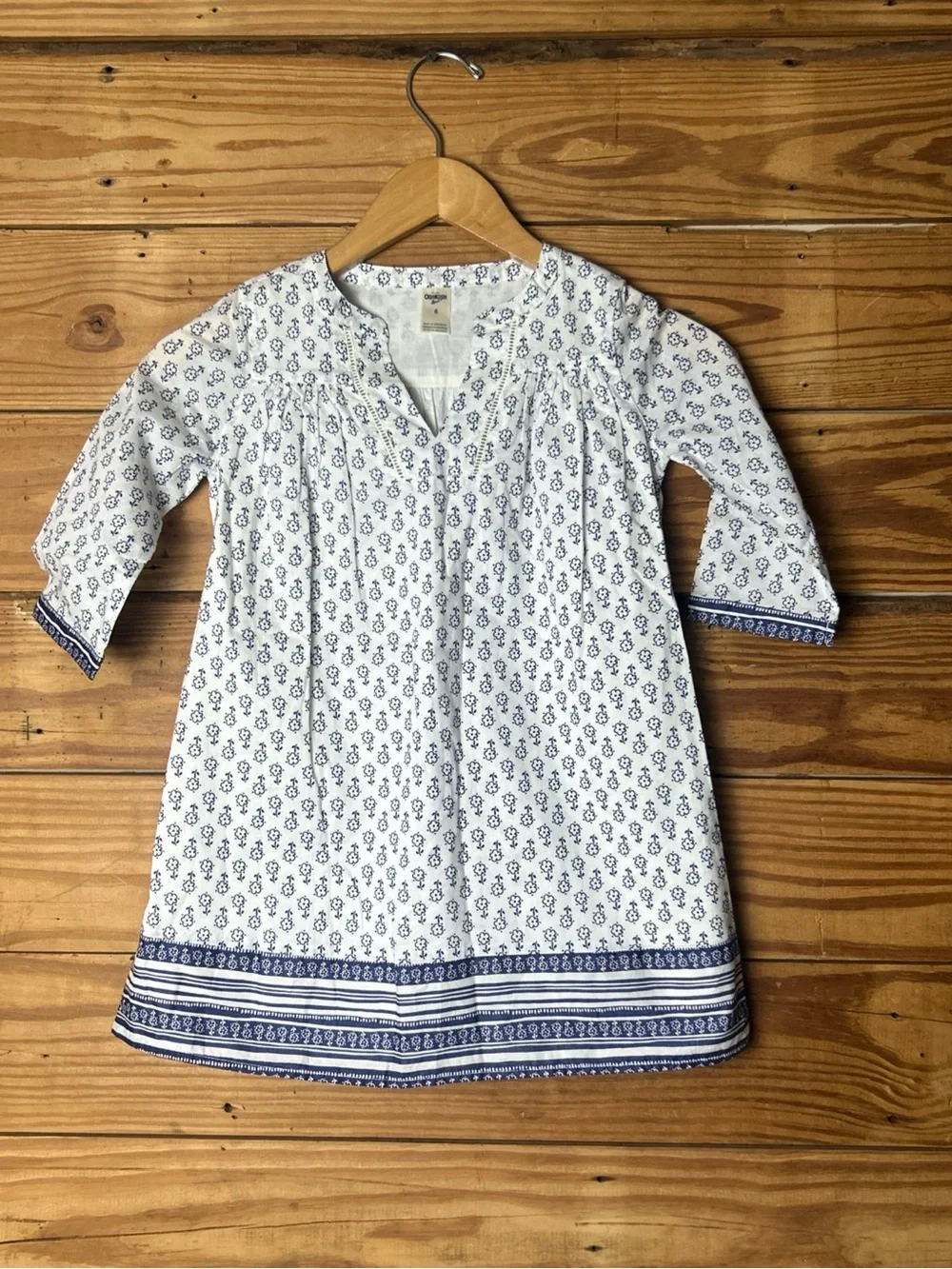 OshKosh B'gosh White Dress with Blue Floral Border